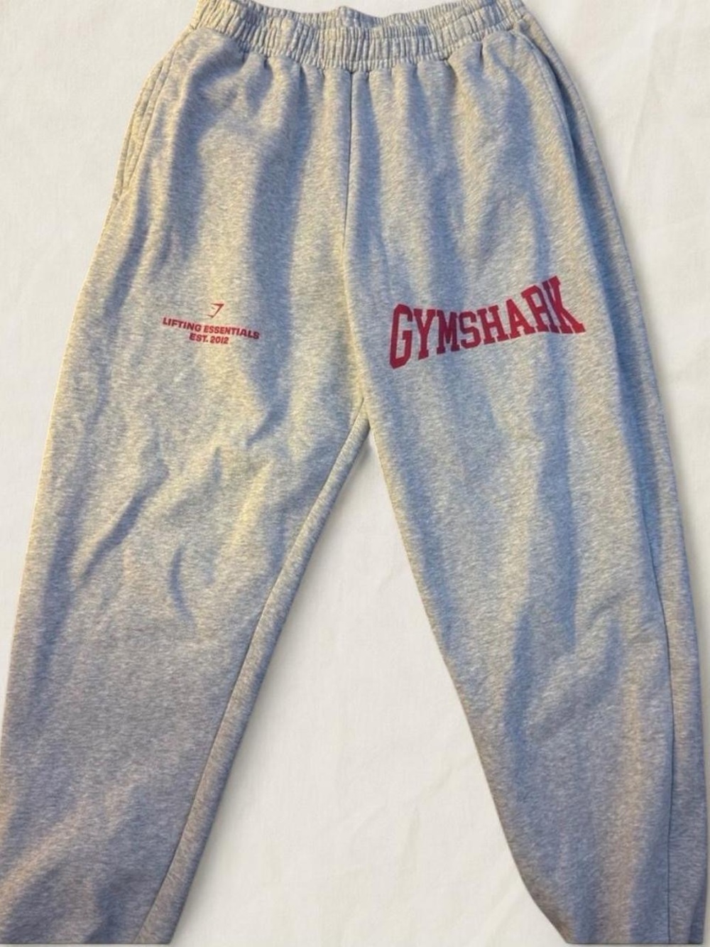 Gymshark Light Gray Sweatpants with Red Logo